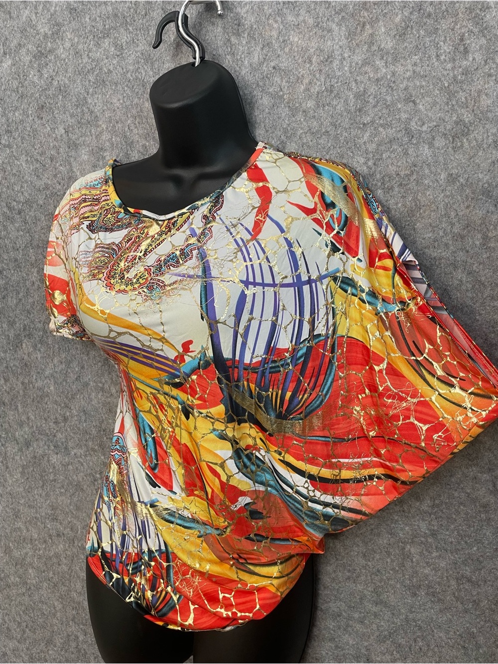 Unique Artwear Abstract Gold Foil Asymmetrical Statement Festival Top S/M Est - Picture 1 of 9